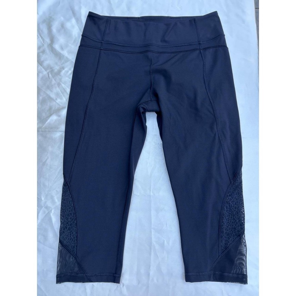 Lululemon Twist & Train Crop 19 Black Mesh Luxtreme Leggings W6AG5S Size 12 - Picture 2 of 8